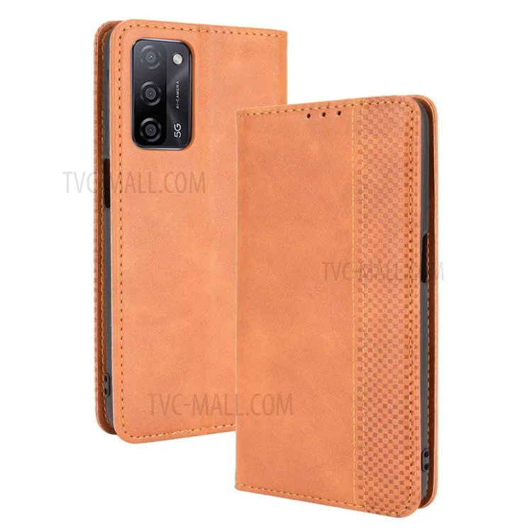 Vintage Style Magnetic Closure Leather Wallet Phone Case for Oppo A55 5G/A53s 5G - Brown-Cellmalls