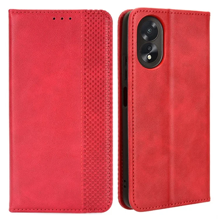 For Oppo A18 4G / A38 4G Case Retro Leather Wallet Folding Stand Cell Phone Cover - Black-Cellmalls