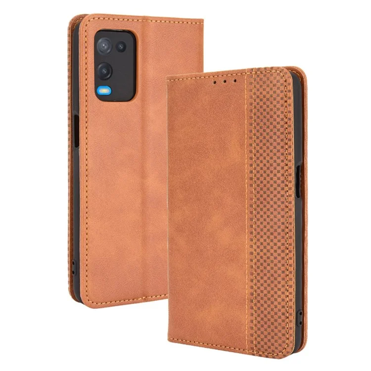 Magnetic Closure Vintage Style Phone Case Wallet Stand Leather Cover for Oppo A54 4G - Black-Cellmalls