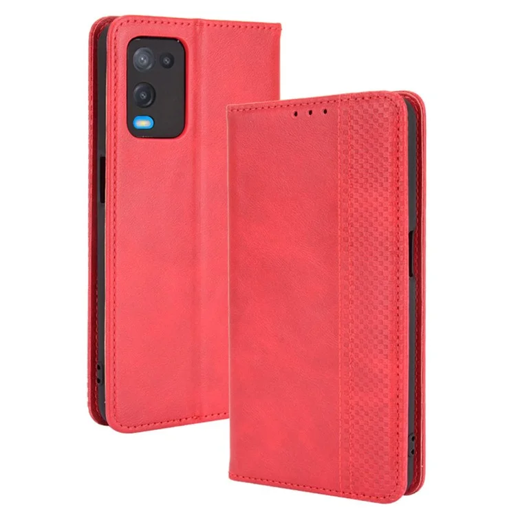 Magnetic Closure Vintage Style Phone Case Wallet Stand Leather Cover for Oppo A54 4G - Black-Cellmalls