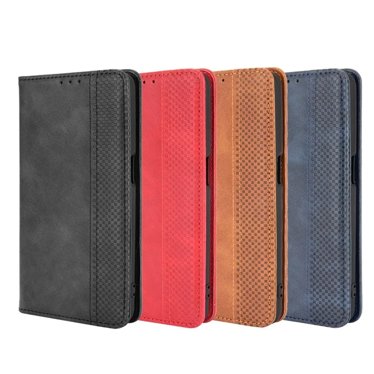 Magnetic Closure Vintage Style Phone Case Wallet Stand Leather Cover for Oppo A54 4G - Black-Cellmalls