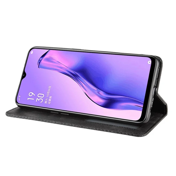 Vintage Style Leather Wallet Stand Phone Shell for Oppo A8/A31 (2020) - Black-Cellmalls