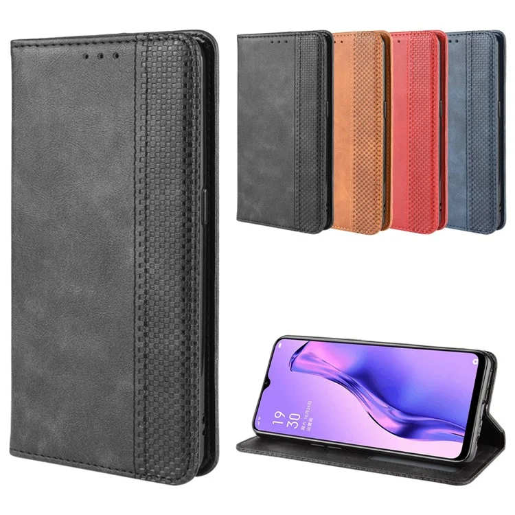 Vintage Style Leather Wallet Stand Phone Shell for Oppo A8/A31 (2020) - Black-Cellmalls