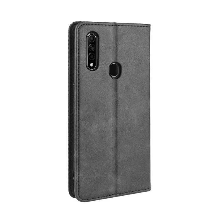 Vintage Style Leather Wallet Stand Phone Shell for Oppo A8/A31 (2020) - Black-Cellmalls