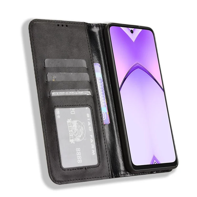 For Oppo A3 4G / A3 5G / A3x 4G / A3x 5G / A40M 4G / A40 4G / A3i 5G / A60 5G Leather Case Wallet Stand Retro Texture Phone Cover - Black-Cellmalls