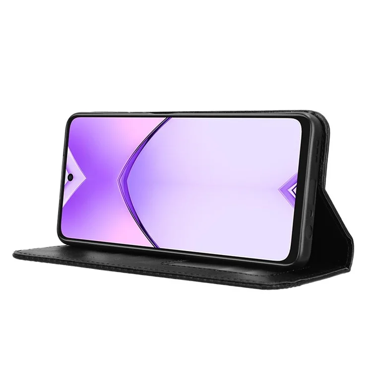 For Oppo A3 4G / A3 5G / A3x 4G / A3x 5G / A40M 4G / A40 4G / A3i 5G / A60 5G Leather Case Wallet Stand Retro Texture Phone Cover - Black-Cellmalls