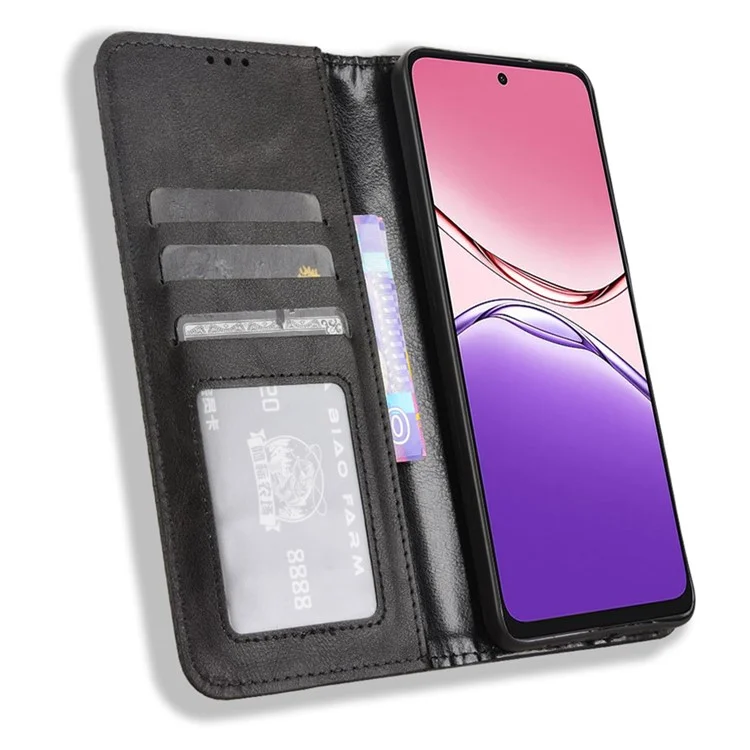 For Oppo A5 Pro 4G (Global) / 5G (Global) / A5 Energy 5G (China) Case Wallet Stand Retro Texture Leather Phone Cover - Black-Cellmalls