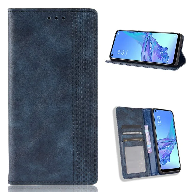Vintage Style Shell Leather Wallet Stand Phone Case for Oppo A53(2020)/A32 (2020) - Blue-Cellmalls