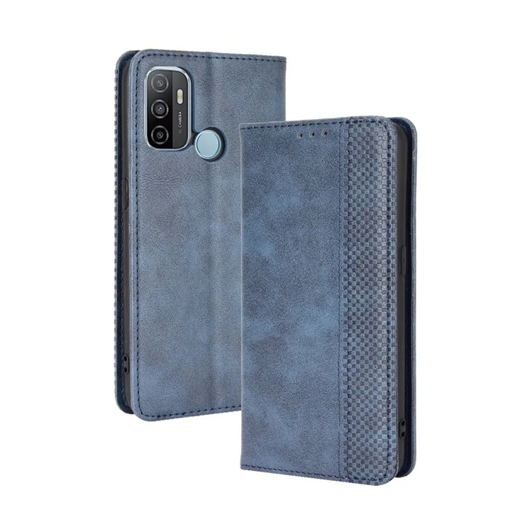 Vintage Style Shell Leather Wallet Stand Phone Case for Oppo A53(2020)/A32 (2020) - Blue-Cellmalls