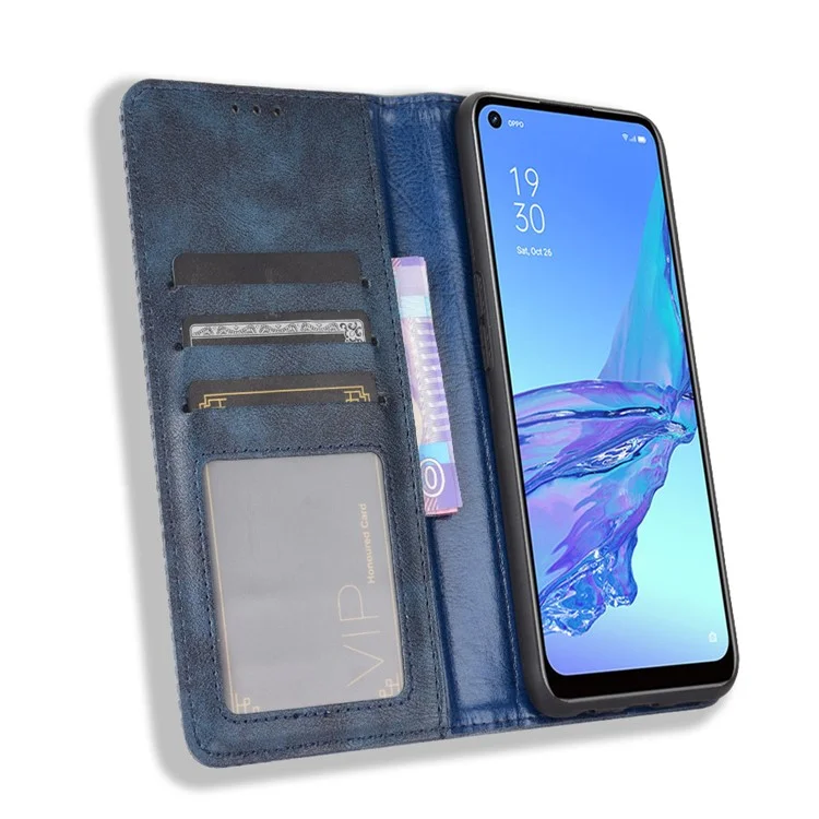 Vintage Style Shell Leather Wallet Stand Phone Case for Oppo A53(2020)/A32 (2020) - Blue-Cellmalls