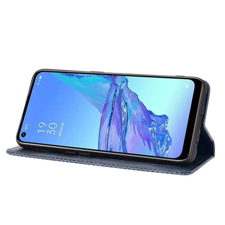 Vintage Style Shell Leather Wallet Stand Phone Case for Oppo A53(2020)/A32 (2020) - Blue-Cellmalls
