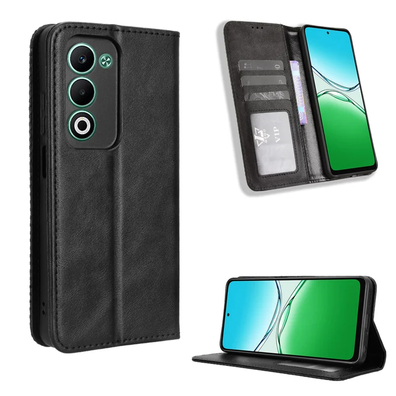 For Oppo A5 4G Leather Case Wallet Stand Retro Texture Phone Cover - Black-Cellmalls