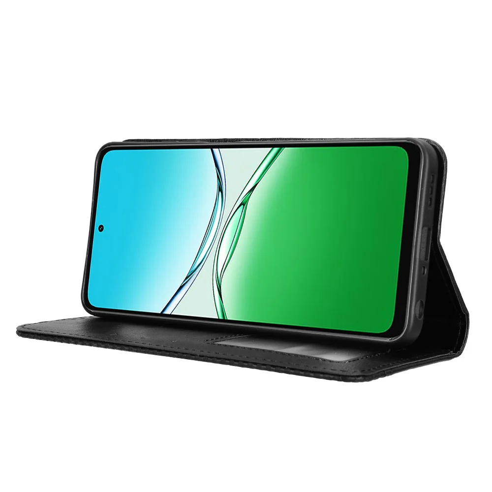 For Oppo A5 4G Leather Case Wallet Stand Retro Texture Phone Cover - Black-Cellmalls