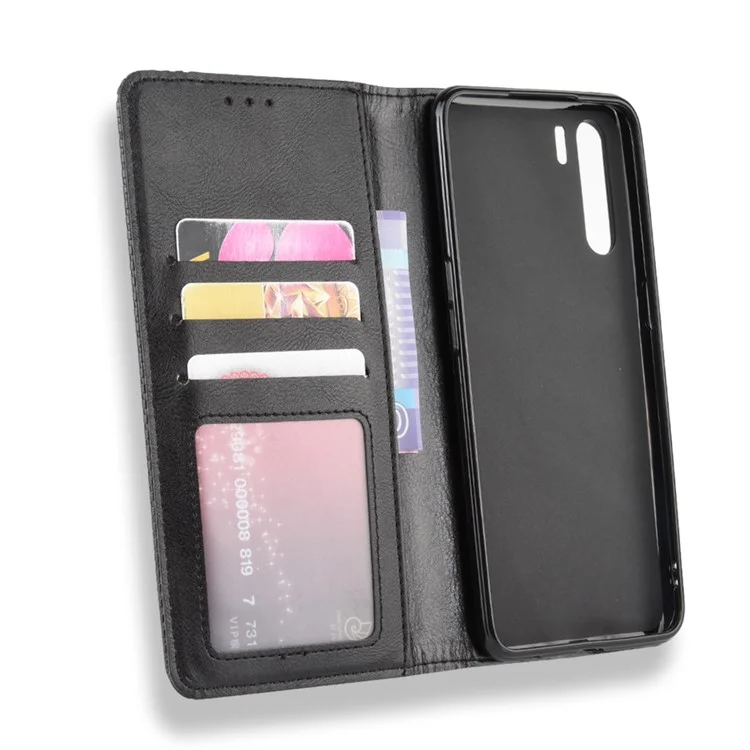 Vintage Style Magnetic Leather Wallet Phone Cover for OPPO A91/F15 - Black-Cellmalls