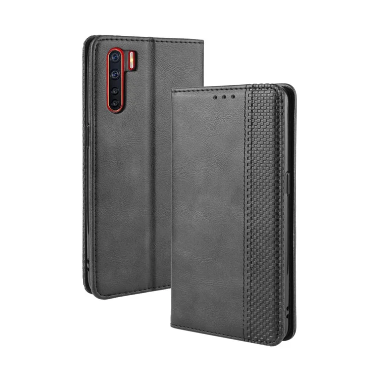 Vintage Style Magnetic Leather Wallet Phone Cover for OPPO A91/F15 - Black-Cellmalls