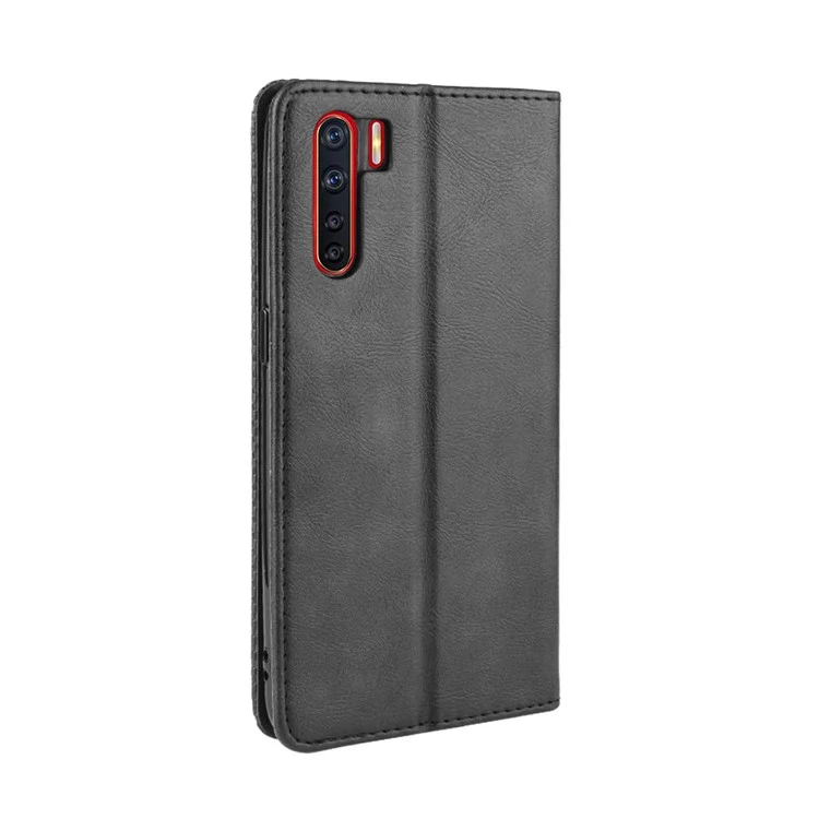 Vintage Style Magnetic Leather Wallet Phone Cover for OPPO A91/F15 - Black-Cellmalls