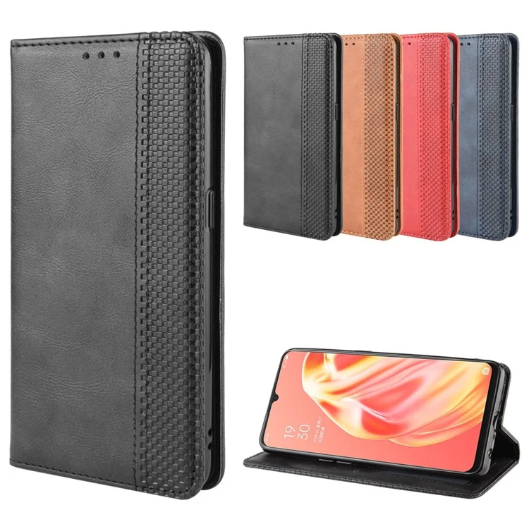 Vintage Style Magnetic Leather Wallet Phone Cover for OPPO A91/F15 - Black-Cellmalls