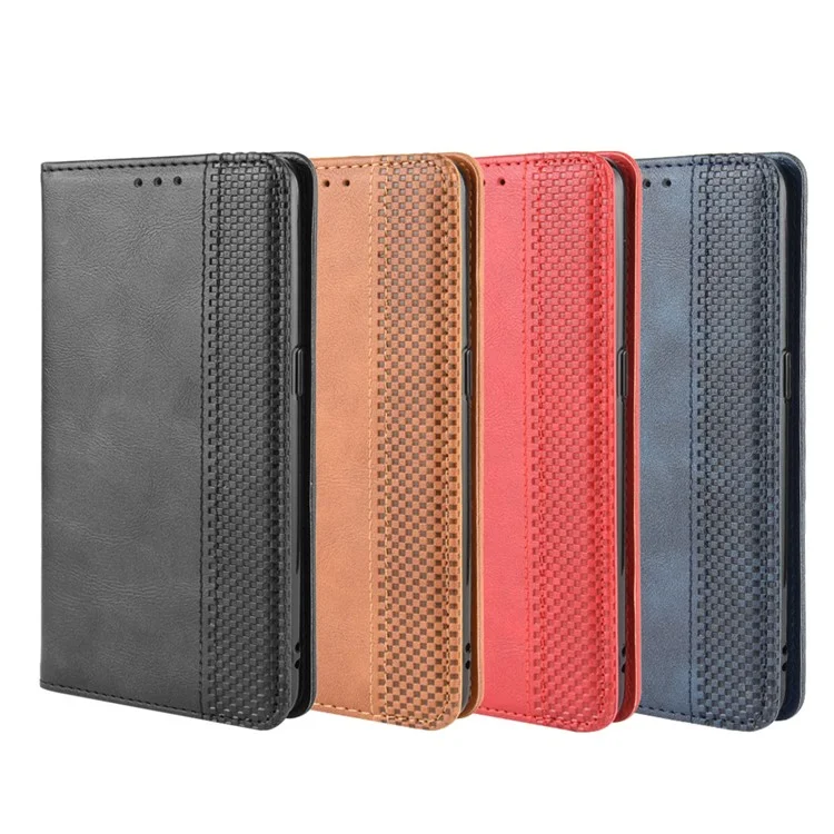 Vintage Style Magnetic Leather Wallet Phone Cover for OPPO A91/F15 - Black-Cellmalls