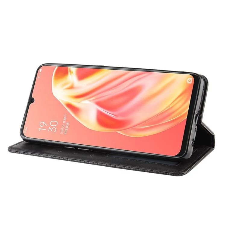 Vintage Style Magnetic Leather Wallet Phone Cover for OPPO A91/F15 - Black-Cellmalls