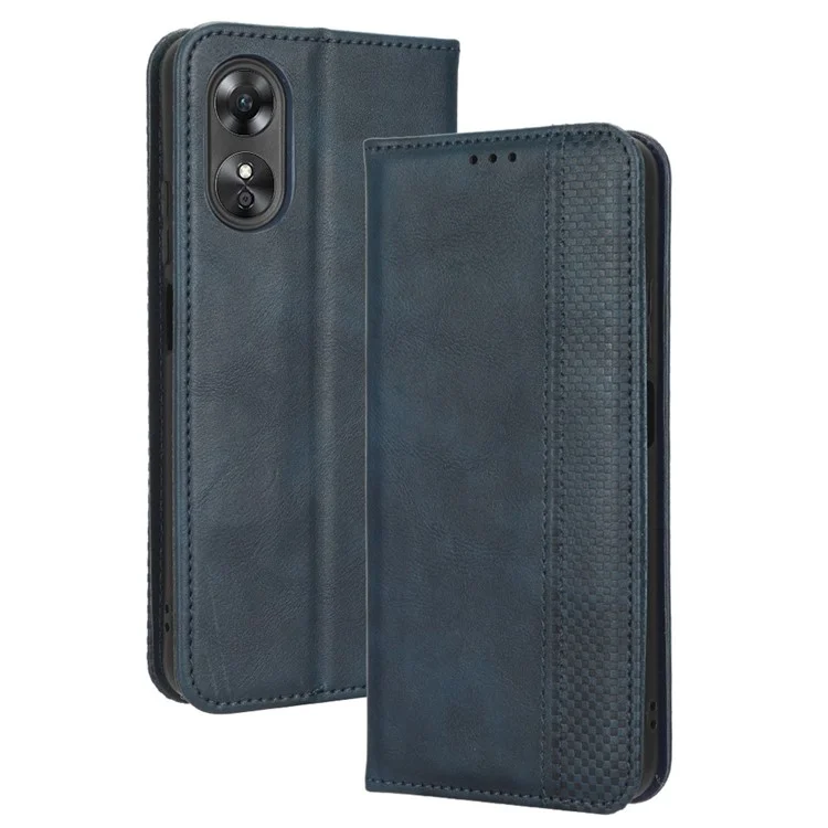 For Oppo A17 4G PU Leather Magnetic Auto Closing Case Retro Texture Imprinted Pattern Wallet Phone Cover - Black-Cellmalls