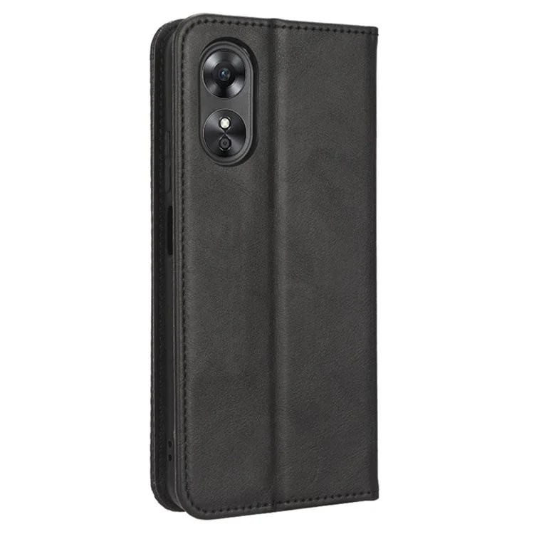 For Oppo A17 4G PU Leather Magnetic Auto Closing Case Retro Texture Imprinted Pattern Wallet Phone Cover - Black-Cellmalls