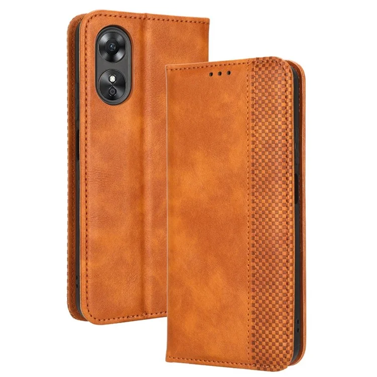 For Oppo A17 4G PU Leather Magnetic Auto Closing Case Retro Texture Imprinted Pattern Wallet Phone Cover - Black-Cellmalls