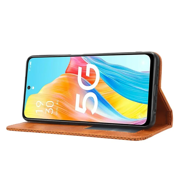 For Oppo A1 5G / A98 5G / F23 5G PU Leather Cover Stand Wallet Retro Magnetic Closure Mobile Phone Case - Brown-Cellmalls
