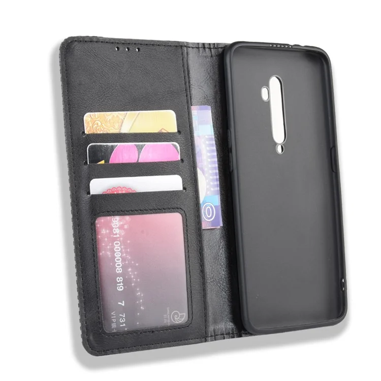 Vintage Style Leather Wallet Case for OPPO Reno2 - Black-Cellmalls