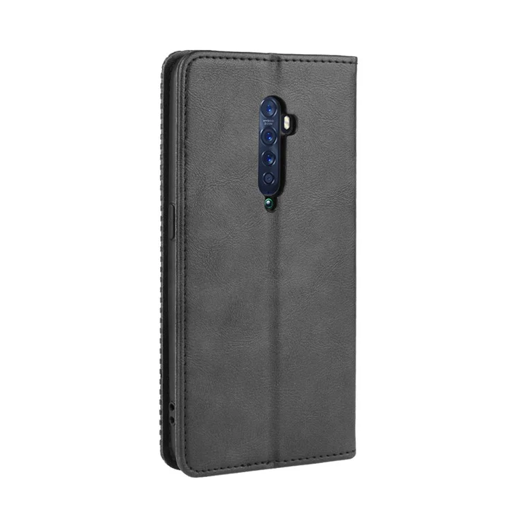 Vintage Style Leather Wallet Case for OPPO Reno2 - Black-Cellmalls
