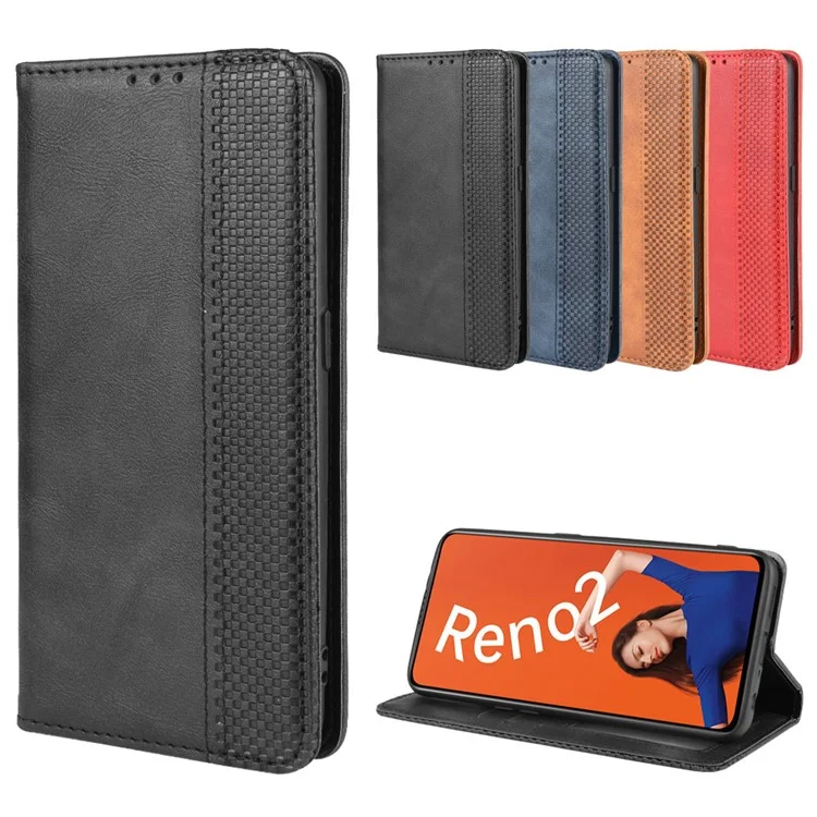 Vintage Style Leather Wallet Case for OPPO Reno2 - Black-Cellmalls