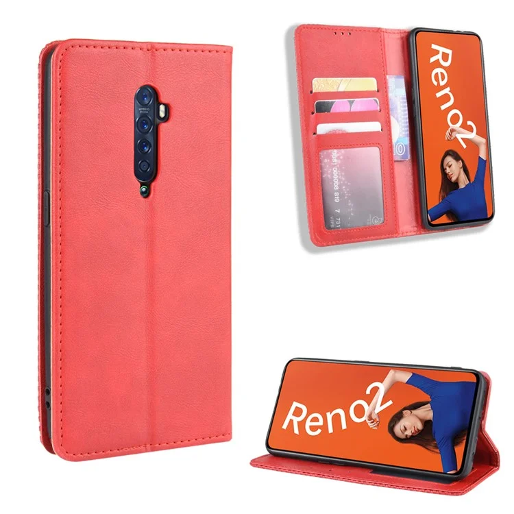 Vintage Style Leather Wallet Case for OPPO Reno2 - Black-Cellmalls