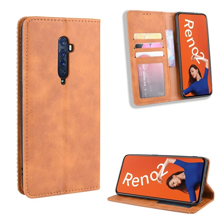 Vintage Style Leather Wallet Case for OPPO Reno2 - Black-Cellmalls