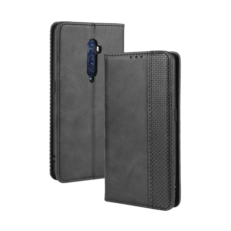 Vintage Style Leather Wallet Case for OPPO Reno2 - Black-Cellmalls