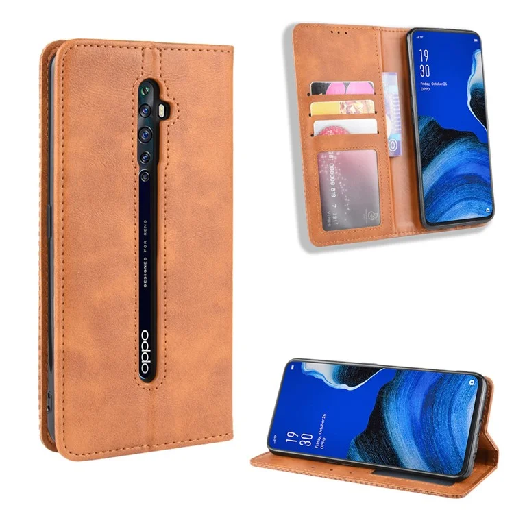 Vintage Style Stand Leather Wallet Stand Case for OPPO Reno2 Z/F - Brown-Cellmalls