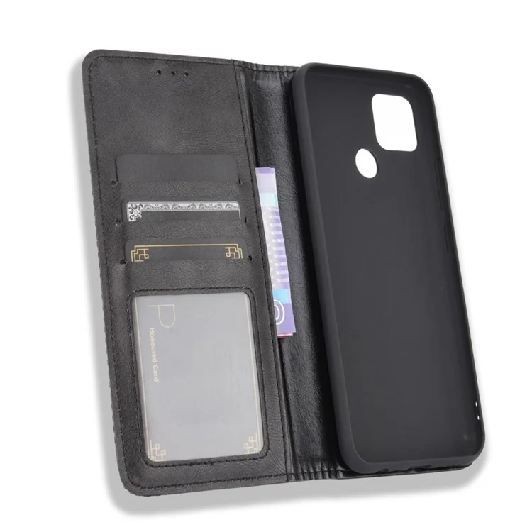 Magnetic Vintage Style Phone Case Wallet Stand Leather Cover for Oppo A15 - Black-Cellmalls