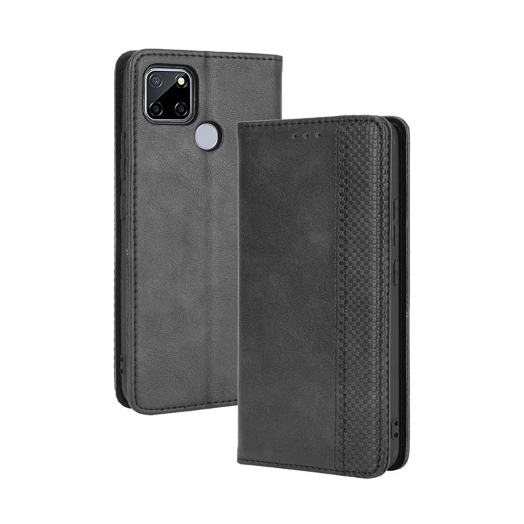 Magnetic Vintage Style Phone Case Wallet Stand Leather Cover for Oppo A15 - Black-Cellmalls