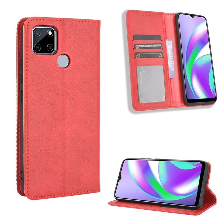 Magnetic Vintage Style Phone Case Wallet Stand Leather Cover for Oppo A15 - Black-Cellmalls