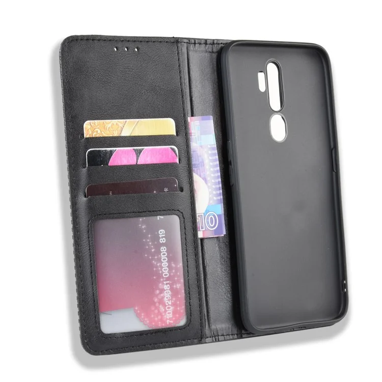 Retro Style PU Leather Stand Wallet Case for OPPO A9 2020/A5 2020/A11/A11X - Black-Cellmalls