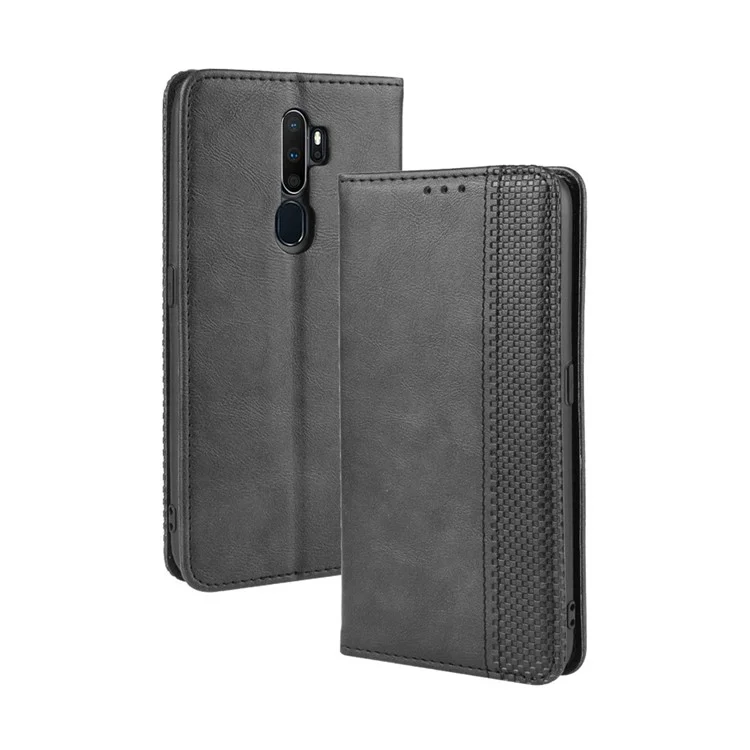 Retro Style PU Leather Stand Wallet Case for OPPO A9 2020/A5 2020/A11/A11X - Black-Cellmalls