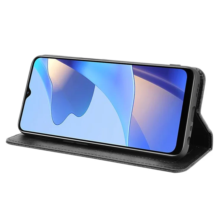 PU Leather Full Protective Retro Style Wallet Stand Flip Protective Phone Cover for Oppo A16/A16s/A54s - Black-Cellmalls