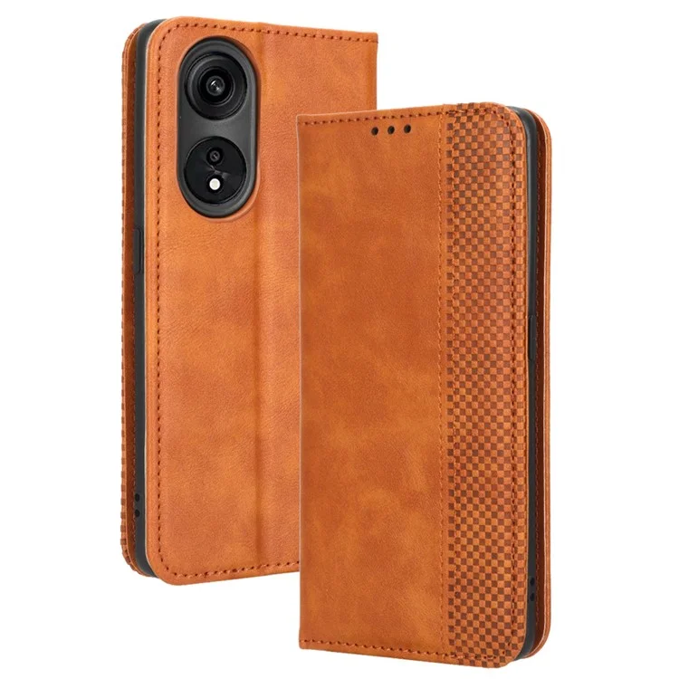 For Oppo A1 Pro 5G / Reno8 T 5G Anti-fall Mobile Phone Case Retro Texture Imprinted Pattern PU Leather Magnetic Auto Closing Flip Wallet Cover - Black-Cellmalls
