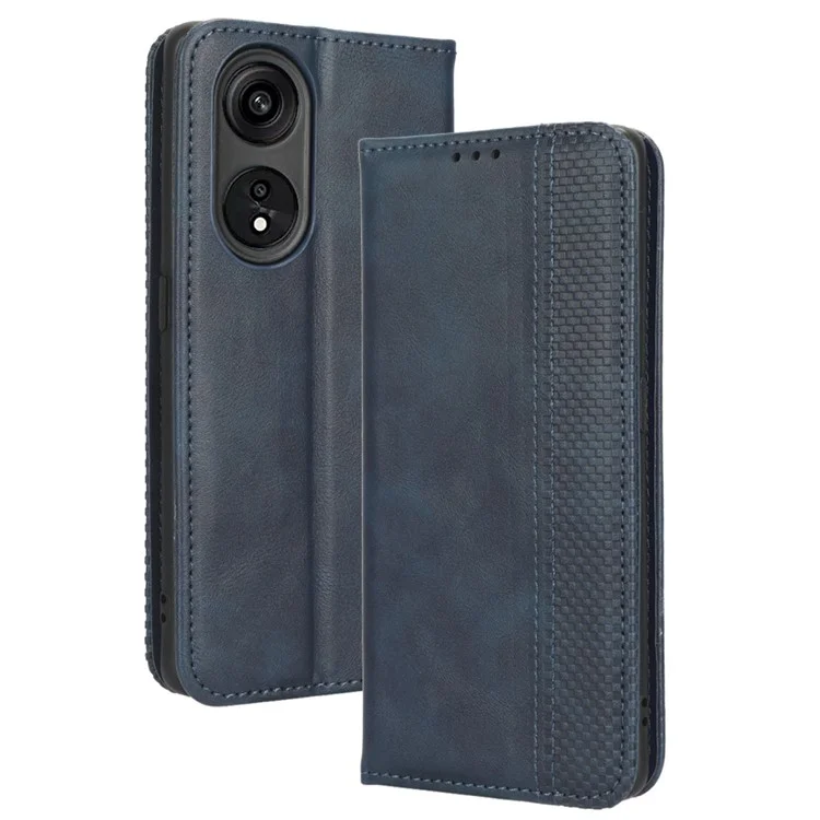 For Oppo A1 Pro 5G / Reno8 T 5G Anti-fall Mobile Phone Case Retro Texture Imprinted Pattern PU Leather Magnetic Auto Closing Flip Wallet Cover - Black-Cellmalls