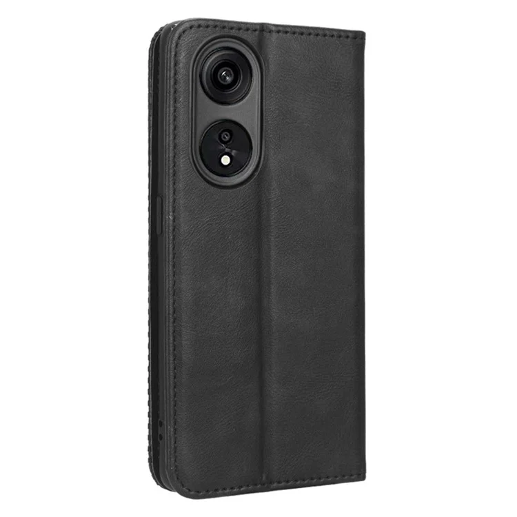 For Oppo A1 Pro 5G / Reno8 T 5G Anti-fall Mobile Phone Case Retro Texture Imprinted Pattern PU Leather Magnetic Auto Closing Flip Wallet Cover - Black-Cellmalls