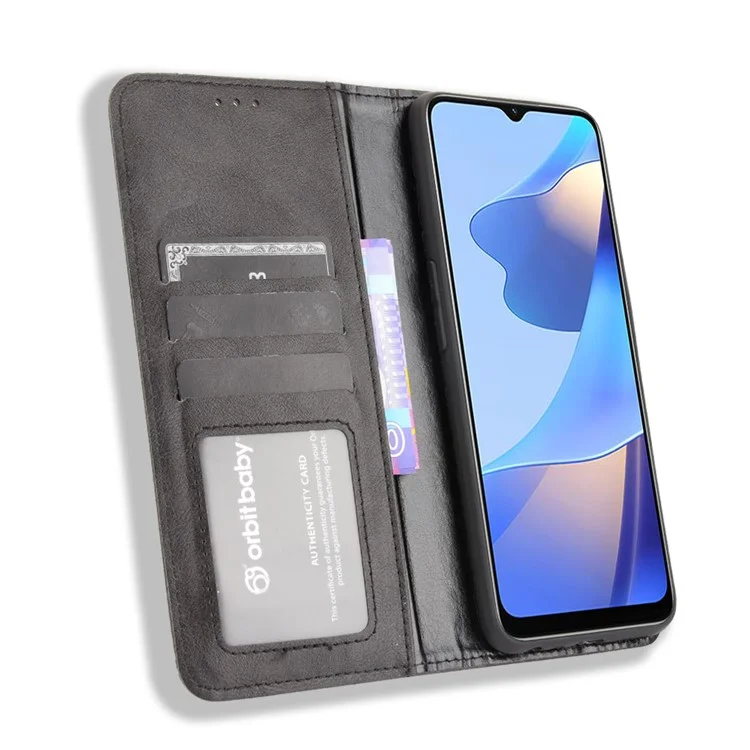 PU Leather Full Protective Retro Style Wallet Stand Flip Protective Phone Cover for Oppo A16/A16s/A54s - Black-Cellmalls