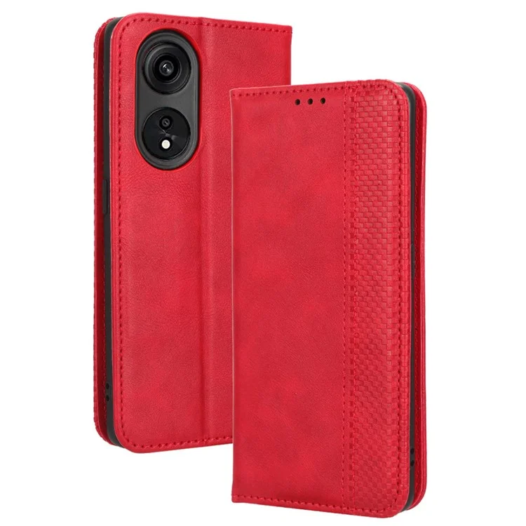 For Oppo A1 Pro 5G / Reno8 T 5G Anti-fall Mobile Phone Case Retro Texture Imprinted Pattern PU Leather Magnetic Auto Closing Flip Wallet Cover - Black-Cellmalls