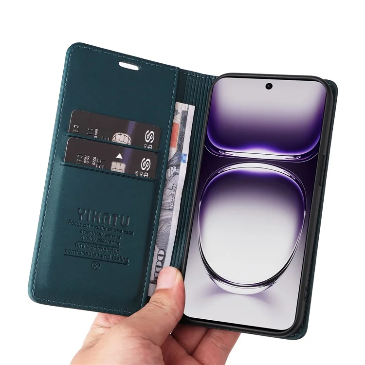 YIKATU YK-001 For Oppo Reno12 Pro 5G (China) / (Global) Case Leather Magnetic Auto-Absorbed Phone Cover - Green-Cellmalls