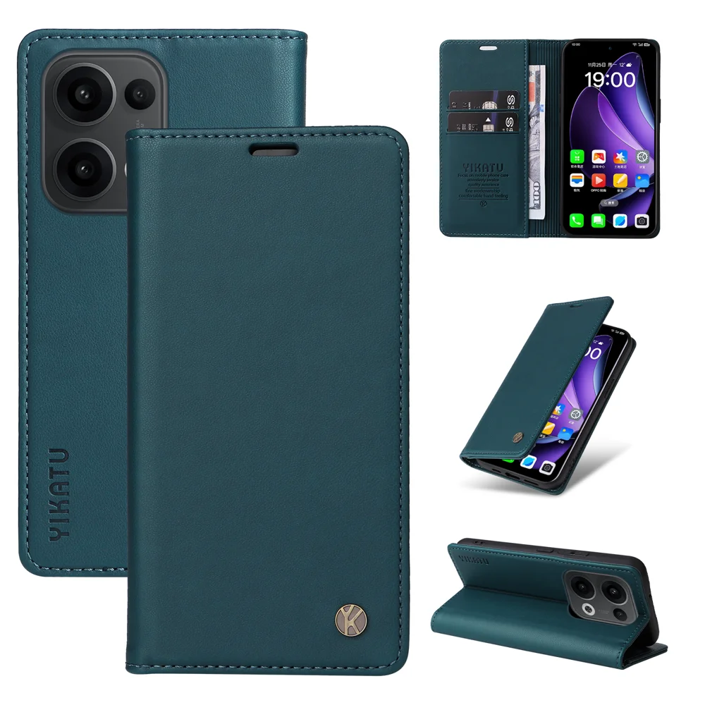 For Oppo Reno13 5G (Global) Phone Cases YIKATU Magnetic Closure PU Leather Mobile Cover - Green-Cellmalls