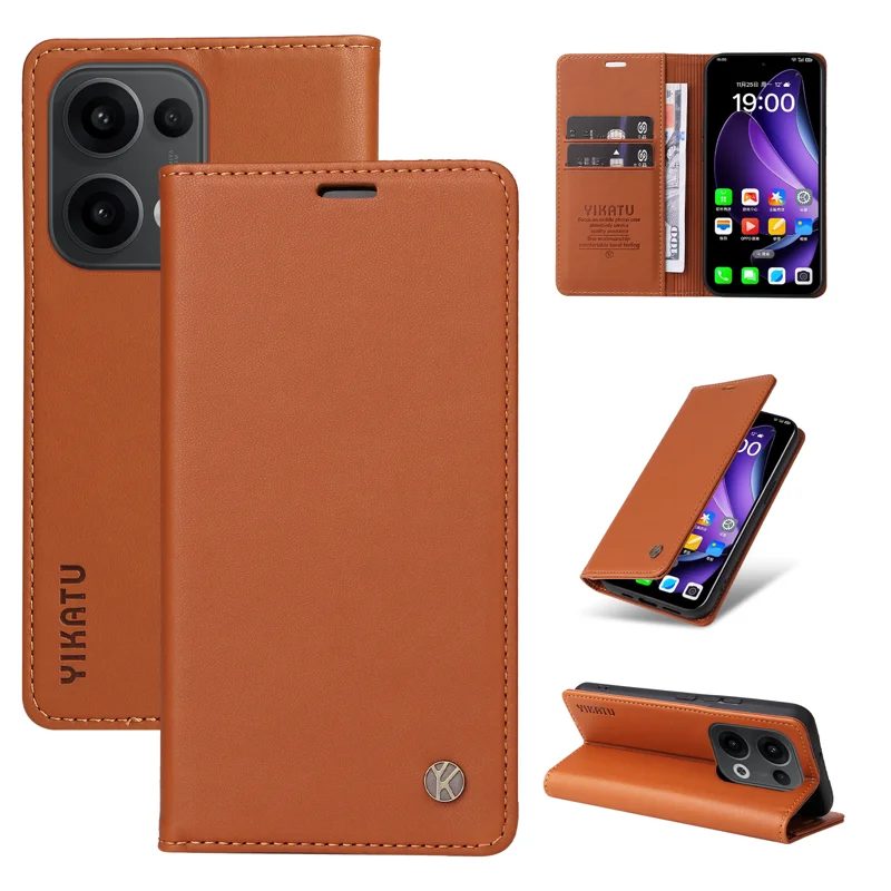 For Oppo Reno13 5G (Global) Phone Cases YIKATU Magnetic Closure PU Leather Mobile Cover - Green-Cellmalls