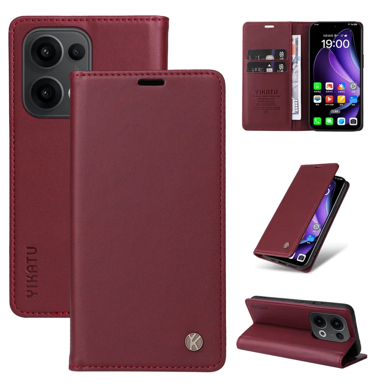 For Oppo Reno13 5G (Global) Phone Cases YIKATU Magnetic Closure PU Leather Mobile Cover - Green-Cellmalls