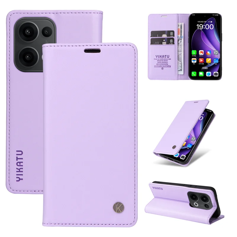 For Oppo Reno13 5G (Global) Phone Cases YIKATU Magnetic Closure PU Leather Mobile Cover - Green-Cellmalls